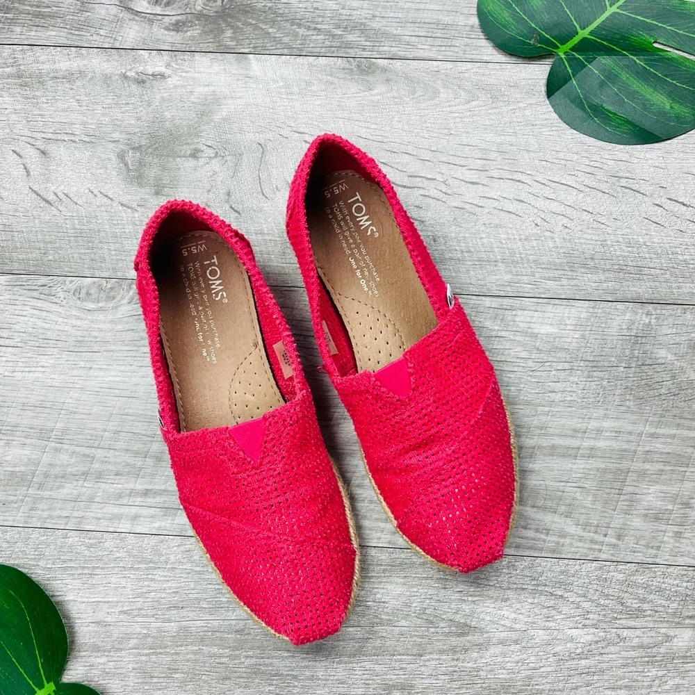 TOMS MESH FUSIA RED PINK SLIP ON TOMS